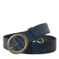 Blue Leather Gold Oval Buckle Wide Belt