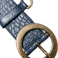 Blue Leather Gold Oval Buckle Wide Belt