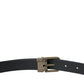 Black Suede Leather Gold Metal Buckle Belt