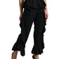 Black Wool Ruffle High Waist Wide Leg Pants