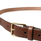 Brown Calf Leather Gold Metal Buckle Belt