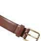 Brown Calf Leather Gold Metal Buckle Belt