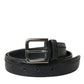 Black Exotic Leather Silver Metal Buckle Belt