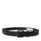 Black Exotic Leather Silver Metal Buckle Belt