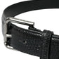 Black Exotic Leather Silver Metal Buckle Belt