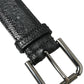 Black Exotic Leather Silver Metal Buckle Belt