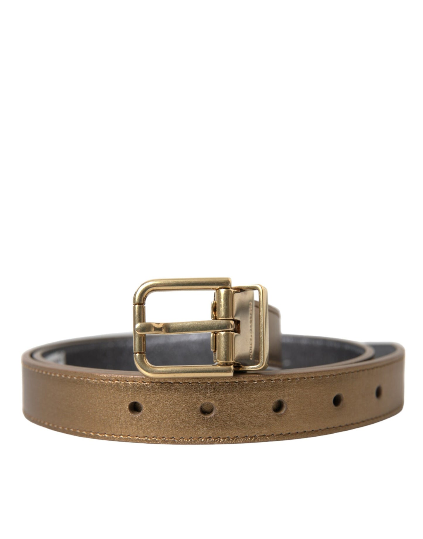 Metallic Gold Calf Leather Metal Buckle Belt