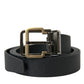 Black Leather Gold Silver Metal Buckle Belt