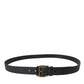 Black Leather Gold Silver Metal Buckle Belt