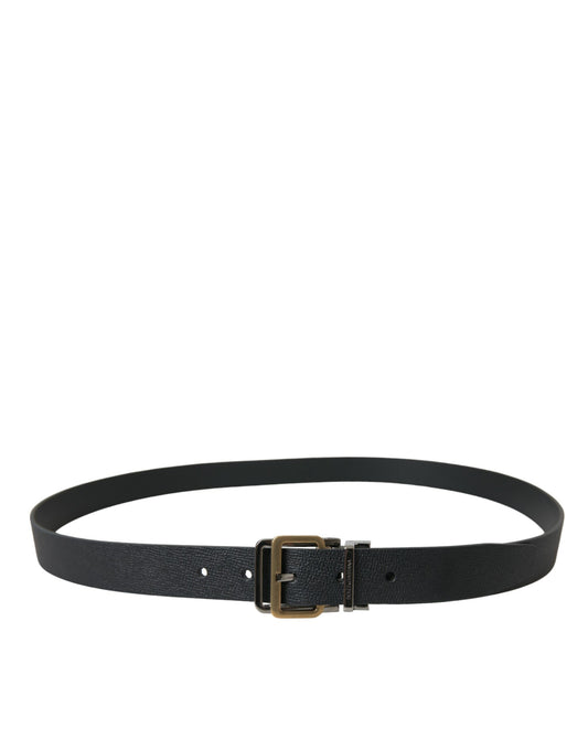 Black Leather Gold Silver Metal Buckle Belt