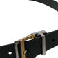 Black Leather Gold Silver Metal Buckle Belt