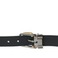 Black Leather Gold Silver Metal Buckle Belt