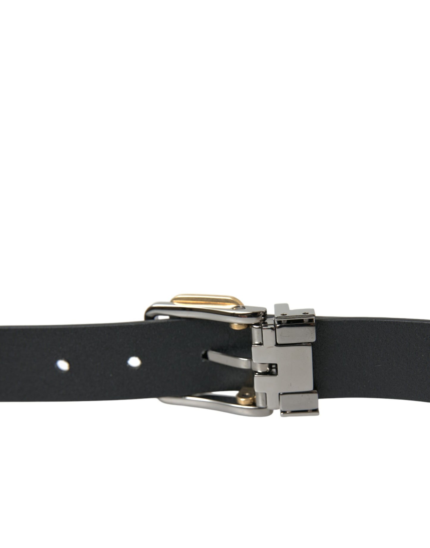 Black Leather Gold Silver Metal Buckle Belt