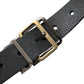 Black Leather Gold Silver Metal Buckle Belt