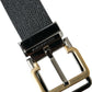 Black Leather Gold Silver Metal Buckle Belt