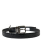 Black Leather Silver Metal Buckle Belt