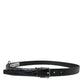 Black Leather Silver Metal Buckle Belt