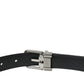 Black Leather Silver Metal Buckle Belt