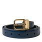 Blue Calf Leather Gold Metal Buckle Belt