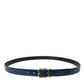 Blue Calf Leather Gold Metal Buckle Belt