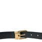 Blue Calf Leather Gold Metal Buckle Belt