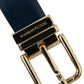 Blue Calf Leather Gold Metal Buckle Belt