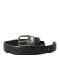 Black Alligator Leather Silver Buckle Belt