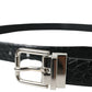 Black Alligator Leather Silver Buckle Belt