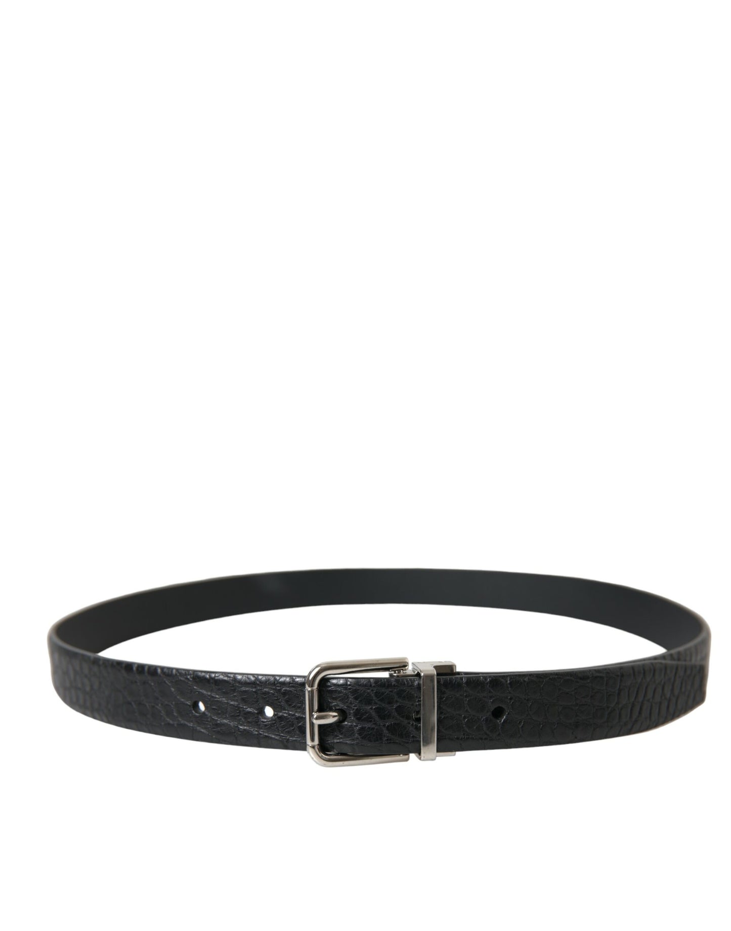 Black Alligator Leather Silver Buckle Belt