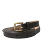 Dark Brown Leather Gold Metal Buckle Belt