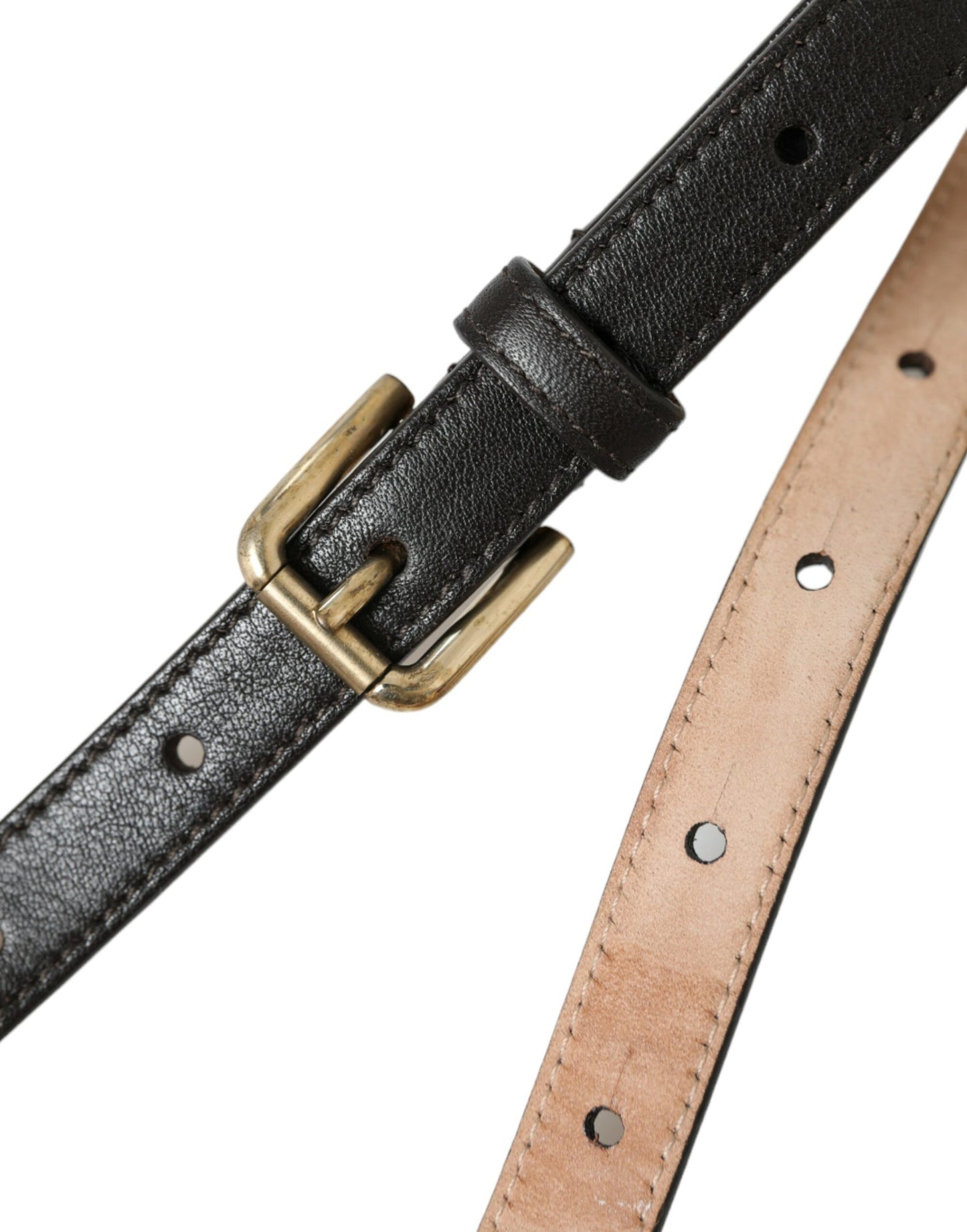 Dark Brown Leather Gold Metal Buckle Belt