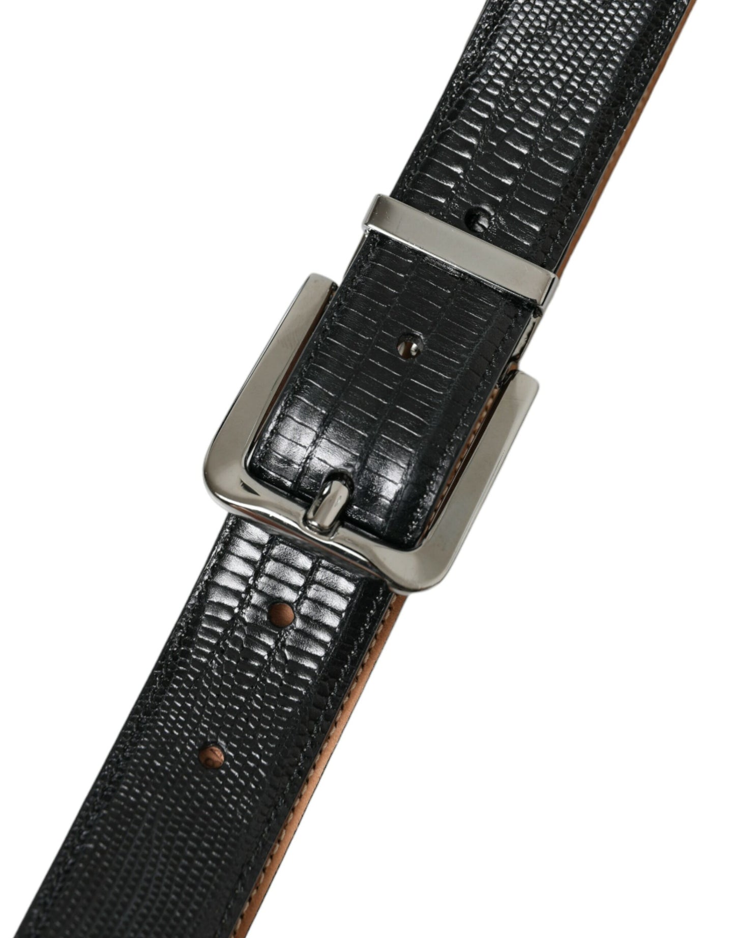 Black Leather Silver Metal Buckle Belt