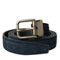 Blue Suede Leather Gold Metal Buckle Belt