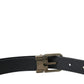 Blue Suede Leather Gold Metal Buckle Belt