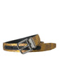 Gold Leather Jacquard Silver Metal Buckle Belt