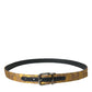 Gold Leather Jacquard Silver Metal Buckle Belt