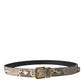 Brown Python Leather Gold Metal Buckle Belt