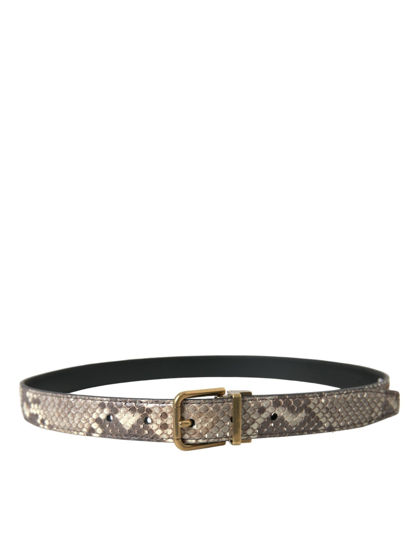 Brown Python Leather Gold Metal Buckle Belt