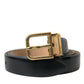 Black Calf Leather Gold Metal Buckle Belt