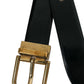 Black Calf Leather Gold Metal Buckle Belt