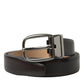 Dark Brown Leather Silver Metal Buckle Belt