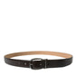 Dark Brown Leather Silver Metal Buckle Belt