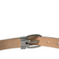 Dark Brown Leather Silver Metal Buckle Belt