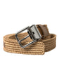 Beige Raffia Braided Silver Metal Buckle Belt