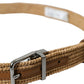 Beige Raffia Braided Silver Metal Buckle Belt