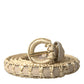 Beige Raffia Leather Metal Buckle Belt