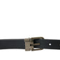 Black Goat Leather Antique Metal Buckle Belt