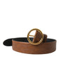 Brown Exotic Leather Round Buckle Belt