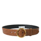 Brown Exotic Leather Round Buckle Belt