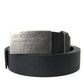 Black Leather Silver Rectangle Buckle Belt